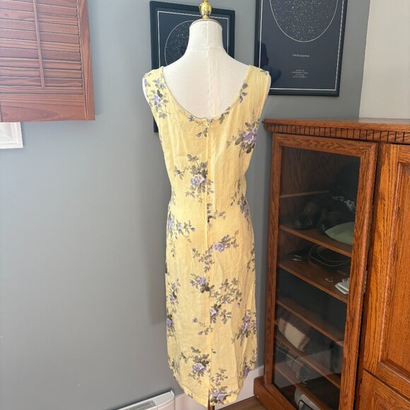 Vintage 90s Dress Barn Yellow Floral Sleeveless Midi Dress - Picture 4 of 5
